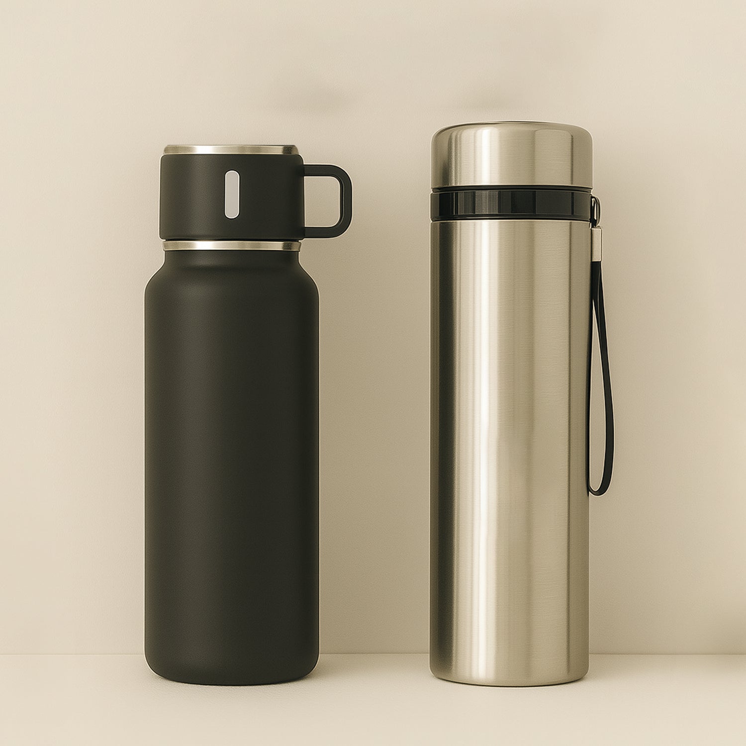 Stainless Steel Vacuum Insulated Water Bottle – 900ML Approx, Leak-Proof, Wide Mouth with Hanging Strap (Mix Color) Stainless Steel Vacuum Insulated Water Bottle – 900ML Approx, Leak-Proof, Wide Mouth with Hanging Strap (Mix Color)